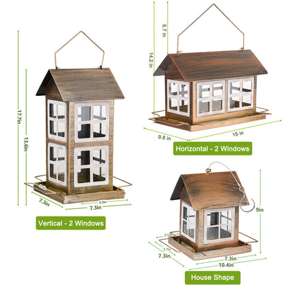IWNTWY Bird Feeders, Heavy Duty Metal Bird Feeder for Outdoors Hanging, Weatherproof Large Capacity Wild Birdfeeder for Outside Garden Yard, Country House Shape