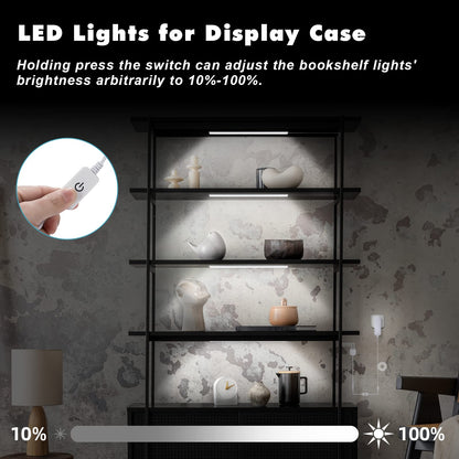 Black Shell Display Cabinet Lights, Under Shelf Lighting with Memory Function, 2 Sets of 4x12 Inch Plug-in Bookshelf Lighting, LED Cabinet Lights for Display Case/Pantry/Closet/Safe, Cold White 6000K