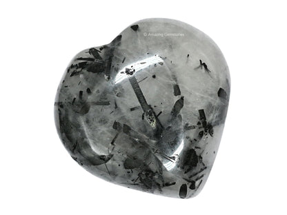 Amazing Gemstone Black Rutilated Quartz Crystal Heart Palm Stone - Pocket Massage Worry Stone for Natural Body Chakra Balancing, Reiki Healing and Crystal Grid
