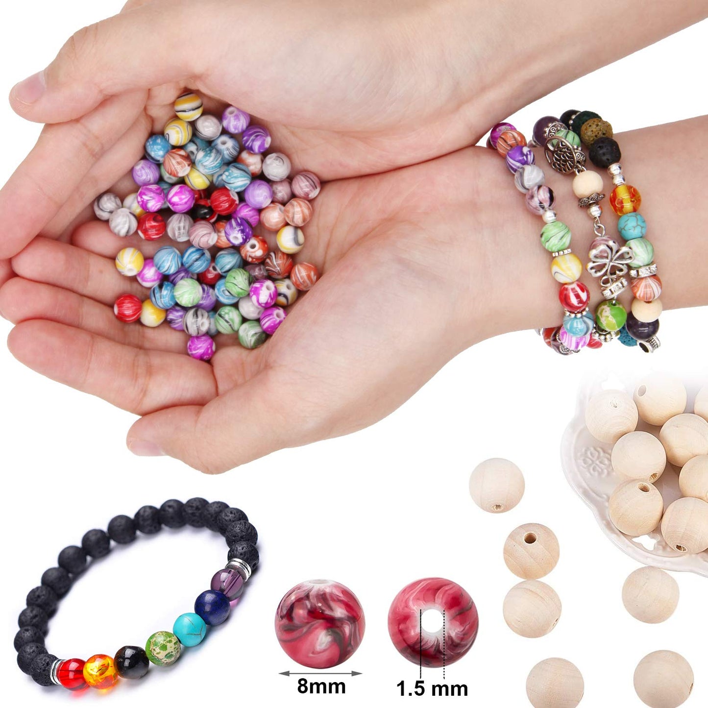 EuTengHao 1146Pcs Lava Beads Round Loose Marble Beads Ink Patterns Chakra Beads with Spacer Beads Pendants Jewelry Findings for Adult DIY Bracelet Necklace Earring Jewelry Making Crafts