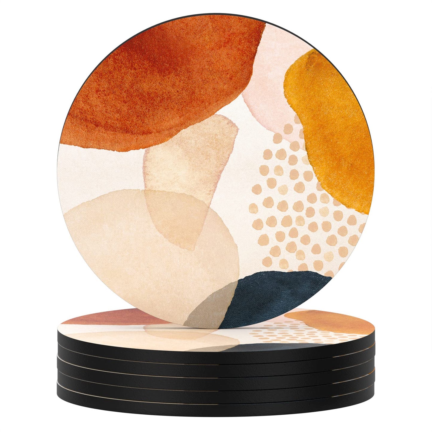 Nipichsha Coasters for Drinks, Set of 6 Cute Absorbent Rubber Drink Coasters for Cup with Non Slip Backing, Kitchen Home Decor Housewarming Gift, Round 4 in, Simple Abstract Art