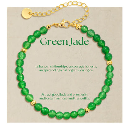 Treasure Bender Protection Beaded Bracelet for Women Men, Natural Crystals and Healing Stones Adjustable Green Jade Bracelet Jewelry Gifts for Women Men (Green Jade)
