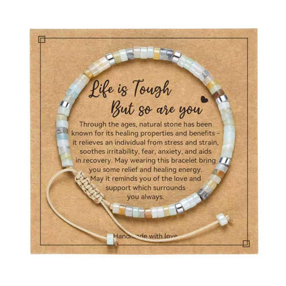 yupoxiu Inspirational Gifts Healing Natural Stone Bracelets - Thinking of You, Get Well Soon Encouragement Gifts Strength Bracelets for Women Friends Sister (Amazonite & Life is Tough)