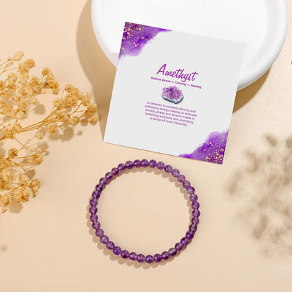 GolbalJew Natural Gemstone Beads Bracelets Healing Crystal Stone Beaded Bracelet for Women Men Handmade Spiritual Jewelry Gifts, 4mm Amethyst Round Beads