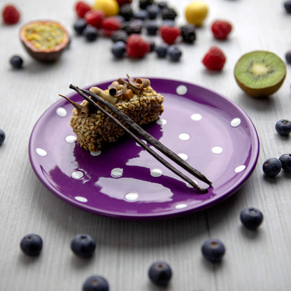 City to Cottage Handmade Purple and White Pottery Polka Dot Glazed 7.9inch/20cm Side Plate, Dessert Plate, Unique Ceramic Dinnerware, Housewarming Gift