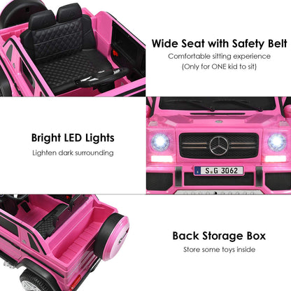 HOMGX Ride On Car, 12V Battery Powered Truck w/2.4G Remote Control, Motorized Toy w/3 Speeds & Spring Suspension, Double Door w/Lock, Licensed Mercedes-Benz Electric Cars for Kids (Pink)