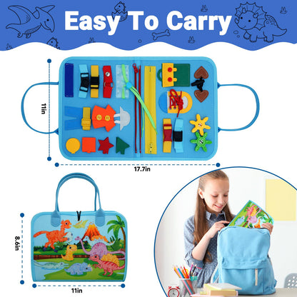 MEGRANATE Montessori Busy Board, Baby Busy Book Educational Learning Toys for Toddlers Quiet Book Activity Books Buckle Toy Fine Motor Skills Toys for 3+ Year Old Kids (Blue)