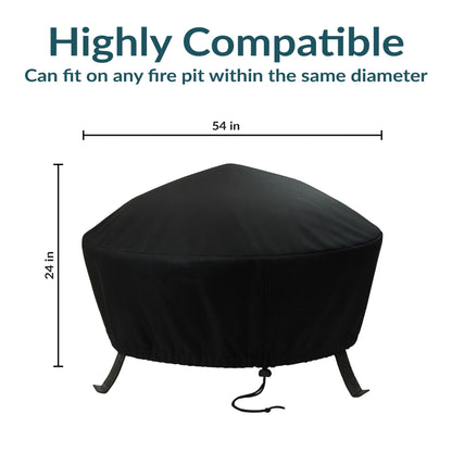 Sunnydaze 58-Inch Fire Pit Cover Round - Outdoor Fire Pit Cover - Weather-Resistant PVC with Drawstring Closure - Durable Protection for All Seasons - Black