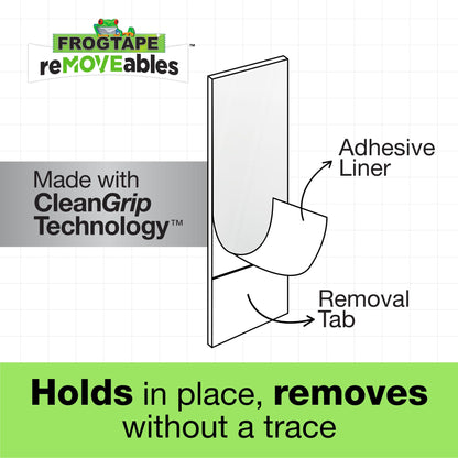 FrogTape reMOVEables Heavy Duty Wall Hooks - 8 Hooks and 12 Strips - Holds up to 3 lbs - No Damage - Easy to Remove & Reuse - Medium Wall Hook with Adhesive Strips - White (Pack of 8)