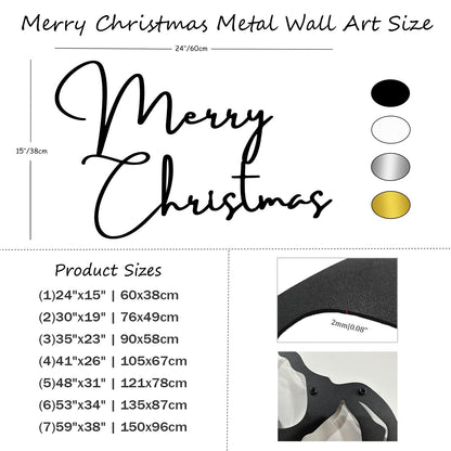SZI Merry Christmas Metal Wall Art, Minimalist Christmas Wall Decor, Metal Christmas Sign for Living Room, Holiday Home Decor (Silver, 24"x15"|60x38cm)