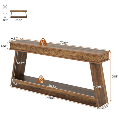 Tribesigns 70.9 Inch Long Console Table for Entryway, 2-Tier Farmhouse Entryway Table with Storage, Narrow Sofa Table Behind The Couch, Wood Accent Table for Hallway, Living Room, Foyer, Rustic Brown
