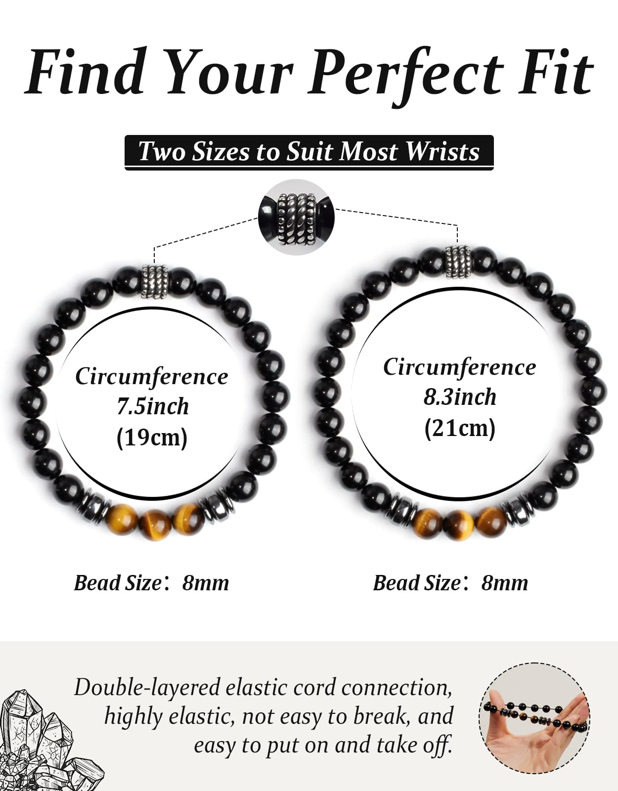 Landorilo Gifts for Men, 8mm Natural Stone Beaded Bracelets, Black Tourmaline & Tiger's Eye Healing Bracelet, Handmade Mens Jewelry Gift for Him, Husband, Son, Father, Friend(To My Son-8.3in)