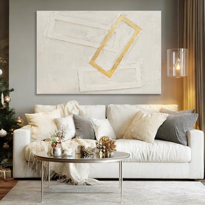 Dolidoteart White Gold Beige Canvas Wall Art, Hand Painted Oil Painting, Large Abstract Wall Art for Living Room, Modern Textured Horizontal Wall Decor for Bedroom Office, 32x48 Inch