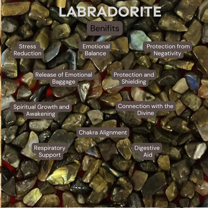 Indian Consigners Natural Crushed Polished Tumbled Gem Stone Chips, Decoration & Healing Crystals (Labradorite)