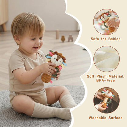 TYRY.HU Baby Rattles Toy, Plush Lion Rattle, Stuffed Animal Hand Rattles,Infant Grab Shake Rattle, Crinkle & Squeaker,Soft Sensory Toy with Sound for Babies 0-6 6-12 Months, Lion