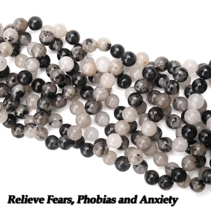 70PCS Natural 8MM Healing Gemstone, Black Rutilated Quartz Energy Stone Round Loose Beads, Semi-Precious Crystal Beads with Free Elastic String for Jewelry Making DIY