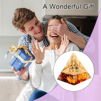 Saefheled Natural Tiger's Eye Stone Orgone Pyramid, Orgonite Crystal Healing Pyramid with Built-in Buddha Statue, Attract Wealth Success, Prosperity, Balance Chakra Used for Meditation & Healing, 6cm