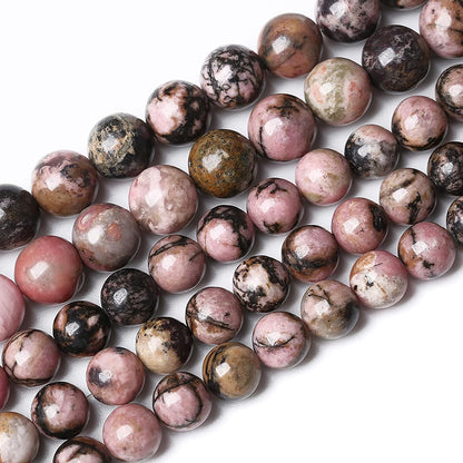90PCS 8mm Natural Black Lace Rhodonite Beads Healing Power Stones Round Loose Gemstone Beads for Jewelry Making DIY Bracelet Necklace 32" 2 Strands