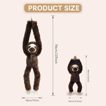 Hideekoog 2pcs Sloth Hanging Stuffed Animal Mother with Baby Hanging Plush Toys, Three-Toed Sloth Hooks and Stuffed Animals with Rings for Kids, Gifts for Boys and Girls