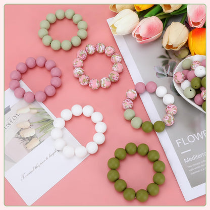 SALUOKE 100 Pcs 15mm Silicone Beads for Keychain Making, Pink Gream Silicone Beads Bulk Round for Bracelets Pens Crafts Jewelry Making (Pink Green)