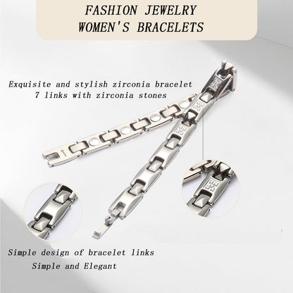 KYOSI Womens Titanium Magnetic Bracelet with Cubic Zirconia Accents, Magnet Bracelets for Women, Elegant Jewelry Gift for Everyday Wear