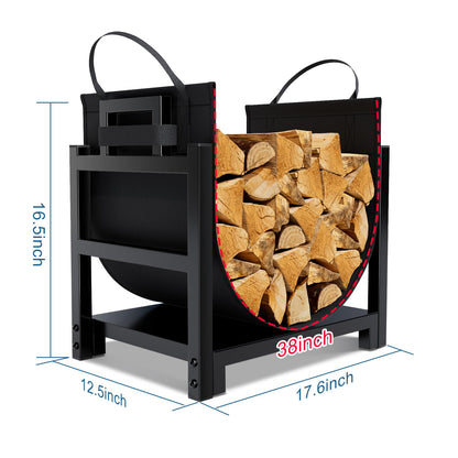 MOFEEZ Firewood Rack Log Holder Indoor with Wood Carrier, Powder-coated Steel Made, Up-loaded to 110lb, 18inch(L) x 13inch(W) x 17inch(H)