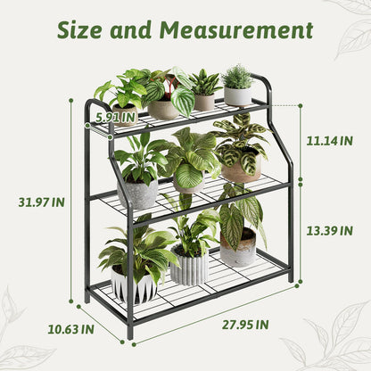 GENTINGBRO Plant Stand Outdoor 3 Tier Plant Stand Metal Plant Stands Waterproof Plant Holder Rack for Indoor Use Robust Flower Stand Plant Shelf for Living Room Balcony Garden Black
