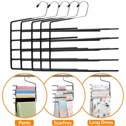 5 Pack 5-Tier Garden Flag Hangers, Garden Flag Storage Heavy Duty Multi Layers Space Saving, Organizer Holder, Non-Slip Open-Ended Design for Garden Flags, Pants, Jeans, Ties & More (Black)