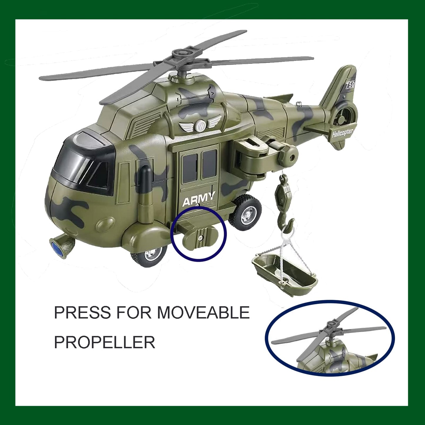 OCCAFY Military Helicopter Toy with Lights and Sound Sirens,Friction Powered Boys Army Toys,Rescue Vehicles Toys for Kids Aged 3 and Up,Best Toddler Kids Boys Gifts