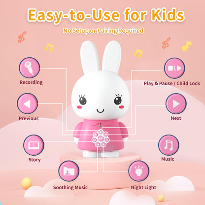 alilo Honey Bunny Kids Music Story Audio Player for Toddlers 1-5, Baby Boy Girl Easter Gifts, Pre-Loaded 16 Stories/48 Nursery Rhymes/12 Soothing Music, with Nightlight, Voice Recording