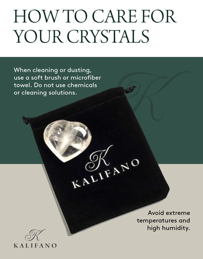KALIFANO Quartz Heart Carving with Healing & Calming Effects - High Energy Reiki Worry Cuarzo Crystal Used for Soothing Anxiety and Stability (Information Card Included)