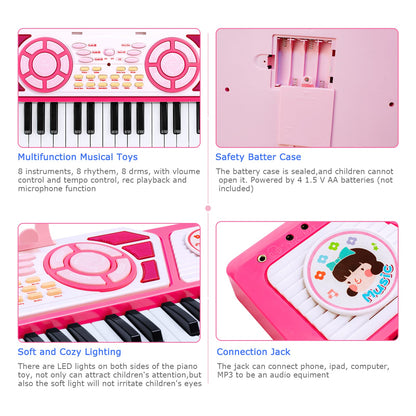 Love&Mini Kids Piano Keyboard - 49-Key Baby Piano with Earphones & Microphone, Educational Music Toy with Dual Speakers for Quiet Practice & Singing, Birthday Xmas Gift for 3-9 Year Old Girls