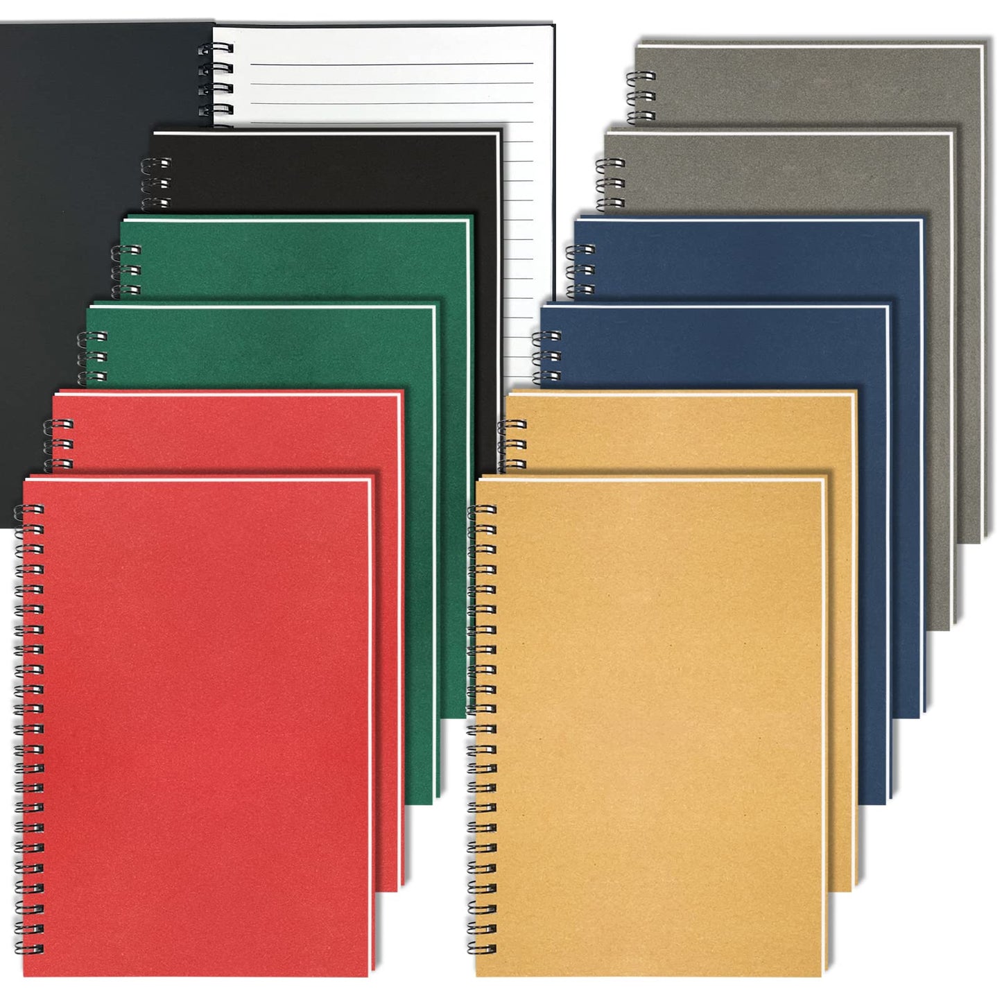 GINMLYDA Small Spiral Notebook 12Pack, 120 Lined Pages 8.25x5.50 Inches Spiral Journal Kraft Cover Notebooks & Writing Pads for School Home Office Aesthetic Sketch Drawing Note