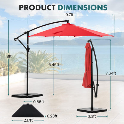 OLIXIS 9.8FT Offset Patio Umbrella with Base, Cantilever Table Umbrellas for Outdoor Sun Shade UV Protection with Easy Tilt Adjustment, 8 Ribs for Backyard, Lawn, Garden, Pool