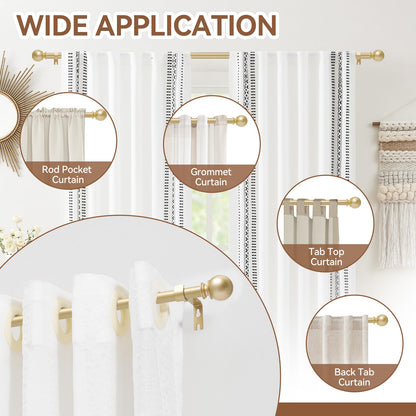 Gold Curtain Rod for Windows 28 to 48 Inch, 5/8 Inch Diameter Heavy Duty Splicing Adjustable Curtain Rods With Brackets, Easy to Install, Suitable for Bedroom, Patio and Outdoor