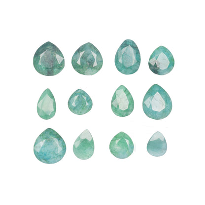 GEMHUB Jewelry Making Gemstone Beads 140.00 Carat. 14 Pcs Natural Green Emerald Gemstone, Pear Cut Emerald Gemstone Lot for Jewelry