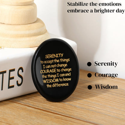 QINJIEJIE Serenity Prayer Gifts Black Obsidian Stones Healing Crystal Worry Stones Engraved Inspirational Stones Anxiety Relief Items Sobriety Encouragement Gifts for Men Friends