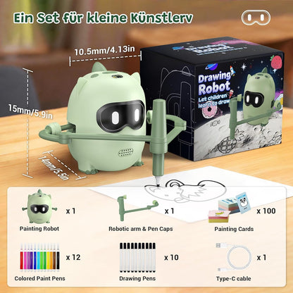 Drawing Robot for Kids, Montessori Drawing Robot with 100 Cards & 22 Pens, Music & Voice Guidance, Educational Interactive Learning Toys for Boys & Girls Ages 3-8, Birthday Party