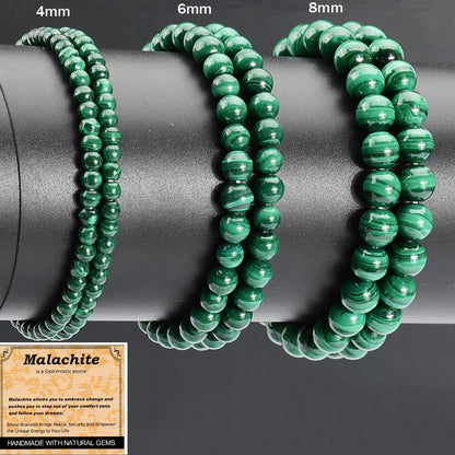 MASSIVE BEADS Malachite - Optimistic - Handmade Handmade Yoga Stretch Elastic Bracelet Natural Stone Crystal Healing Power Energy Gifts for Unisex Adult 4mm
