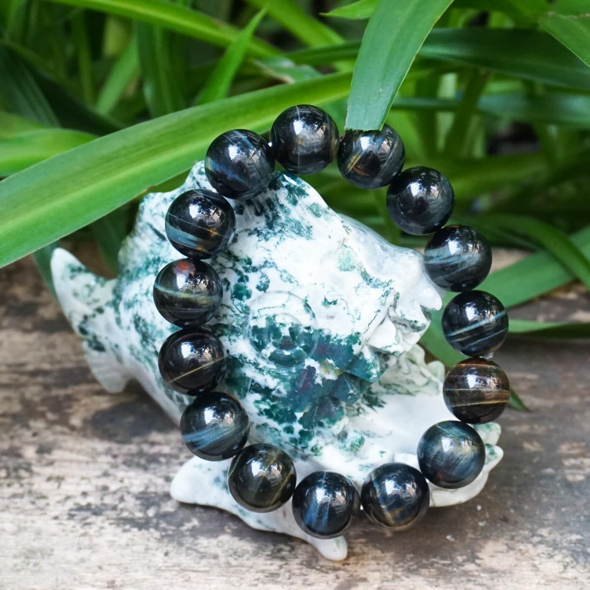 14MM Blue Tiger Eyes With Gold Eyes Bracelet for Men Women, Fits for 7-7.5" Wrist | Protection from Evil Gem | Natural Birthstone for June | Spritual Gift for Friends Familys