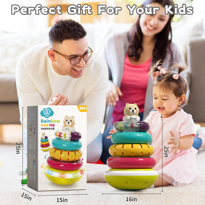 Baby Ring Stacker Toy with Lights, Musical Stacking Toys for Toddlers 1-3, Automatic Rotating Montessori Toys for Babies 6-12 Months, Early Learning Toy 1 Year Old Boy and Girl Gifts