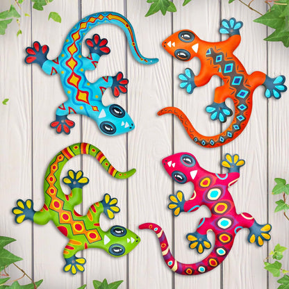 Kggetr Metal Gecko Wall Art Decor- Outdoor Lizards Hanging Decoration for Garden Yard Fence Patio Balcony(4 Pack)