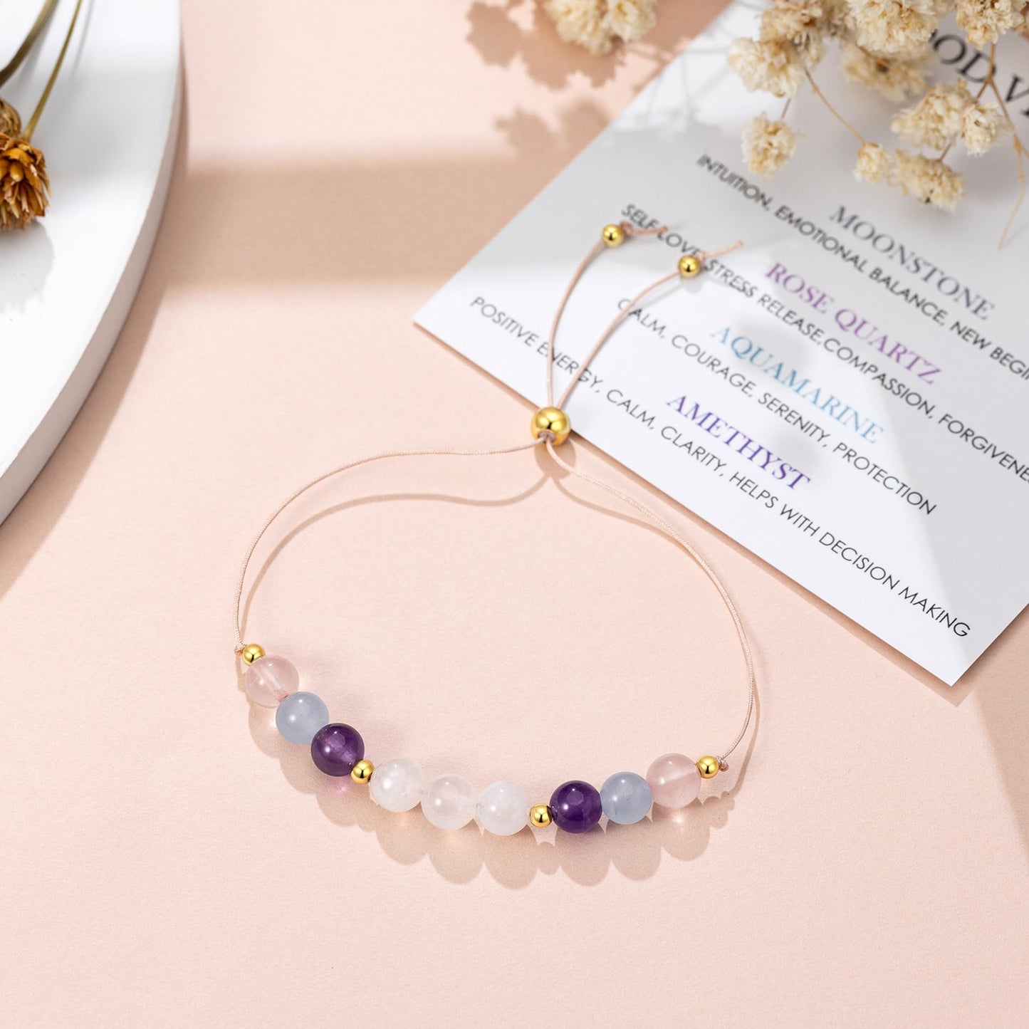 NOURISHLOV Moonstone Bracelets, New Beginnings Gifts for Women, Good Vibes Only Bracelet, Manifestation Gifts, Protection Gift, Positive Energy, Manifest Positivity, Happiness Bracelet Gift for Her