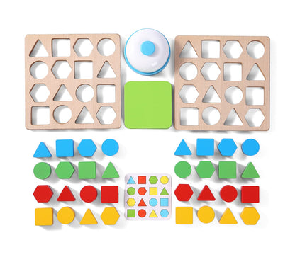 Wooden Puzzles Shape Color Matching Board Games Preschool Educational Montessori Toys for Kids 3 4 5 6 Years Old Boys Girls Brain Teaser Puzzle Logic Game with Bell Cards