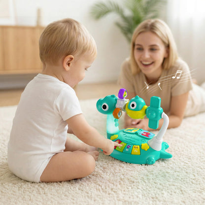 iPlay, iLearn Baby Dinosaur Musical Piano Toy, Infant Tummy Time Music Toy W/ Light Sound, Toddler Sensory Development Learning Activity, Birthday Gift 6 7 8 9 10 12 Month 1 2 3 Year Old Boy Girl Kid
