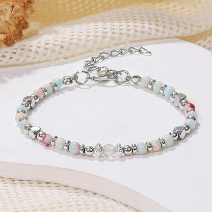 MFTRADING Moonstone Beaded Bracelet for Women - Adjustable Silver Boho Healing Crystal Jewelry Graduation Gift for Sister, Daughter, Niece, Mom