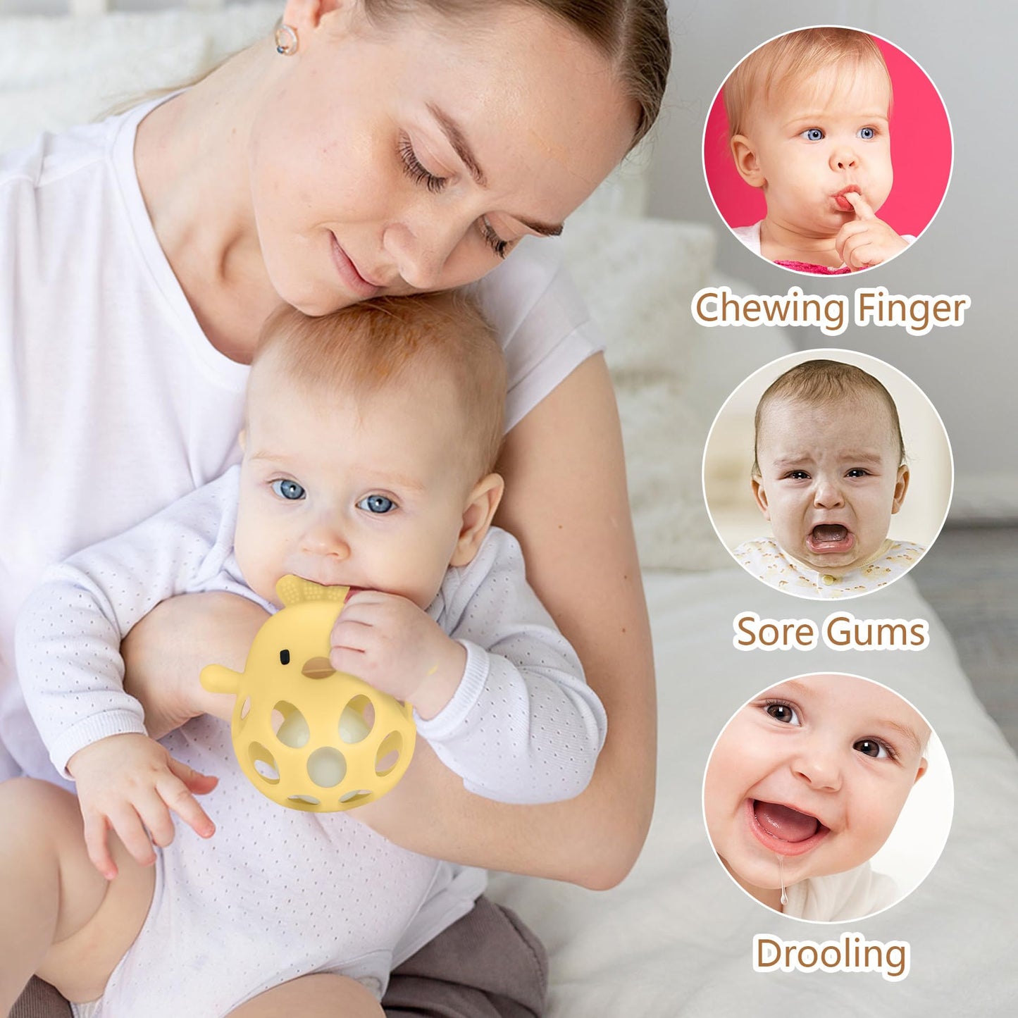 MCGMITT Baby Teething Toys for 3-6 Months, Easy Grasp Silicone Infant Rattle Teether Toy for 0-12 Months, BPA-Free Food Grade Baby Montessori Sensory Toys, Soft Infant Chew Toys for Teething Relief