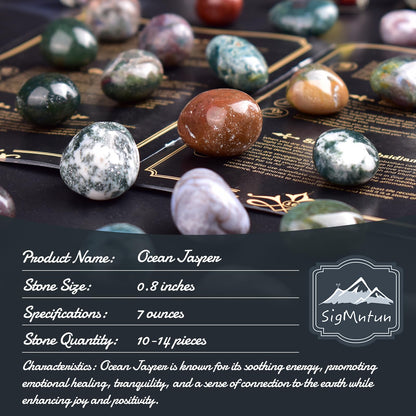 SigMntun Polished Stone Set Ocean Jasper Crystals, 0.8" Handpicked Tumbled Gemstones Rocks, Pebbles for Reiki, Chakra, Healing, Home Decor