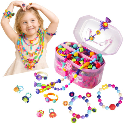 BIRANCO. Pop Beads, Jewelry Making Kit - Arts and Crafts for Girls 3-7 Years Old, Snap Beads Toys - Necklace, Bracelet, Ring Creative DIY Set - 520 pcs