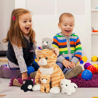 5 Pieces Cat Stuffed Animal with Babies Inside Belly 1 Mommy Stuffed Cat Toy with 4 Baby Plush Kittens, Orange Tabby Cat Plush Stuffed Kitty Plush Toys for Kids Birthday Party Favors Surprise Gifts